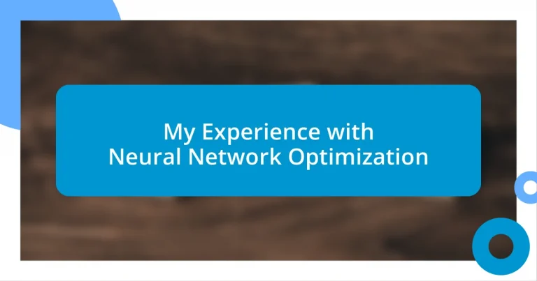 My Experience with Neural Network Optimization